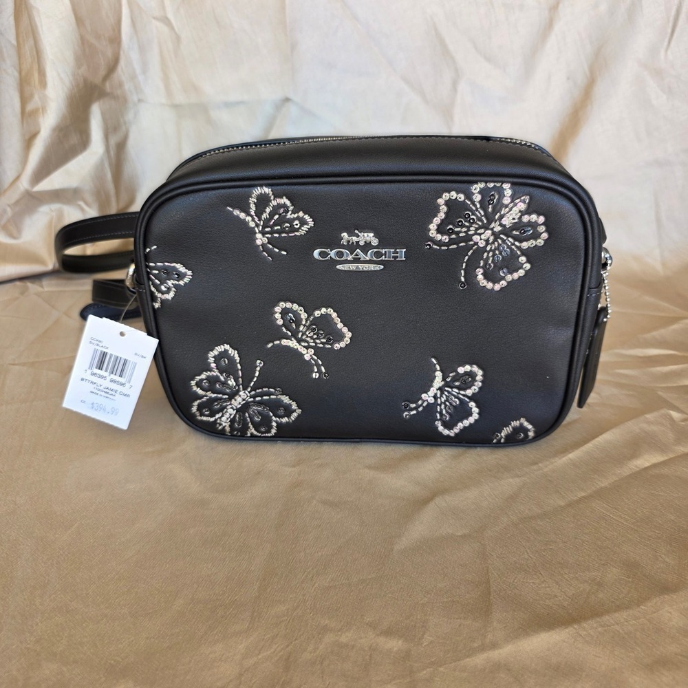 Coach Jamie Camera Bag Black Butterfly Print Sequin Crossbody CCK90 NWT